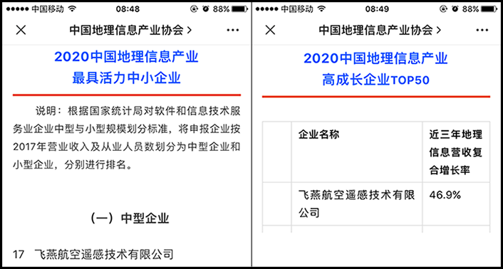 喜訊丨飛燕遙感榮獲2020中國地理信息產(chǎn)業(yè)最具活力中型企業(yè)榮譽稱號，榮耀入選2020中國地理信息產(chǎn)業(yè)高成長企業(yè)TOP50！